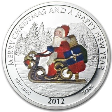 Liberia 1/2 oz Silver Christmas $2 Coin - SANTA Coloured